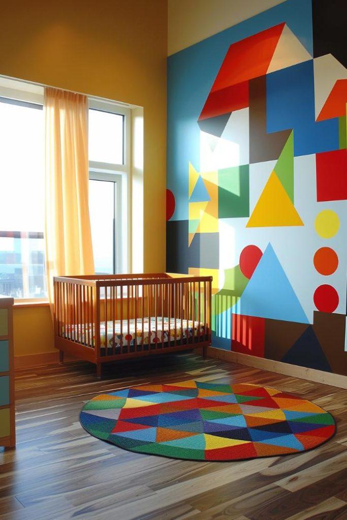 Art Deco ⁤Nursery ⁣highlighting geometric patterns and vibrant colors