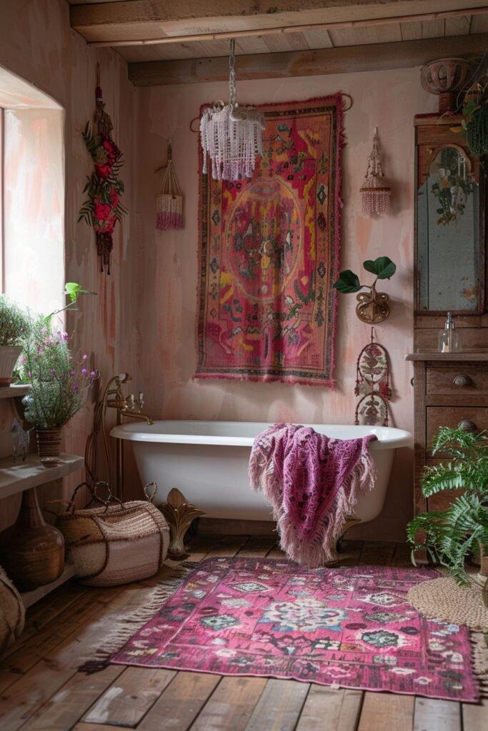 Incorporate textiles​ from different cultures to celebrate diversity in your eclectic bathroom