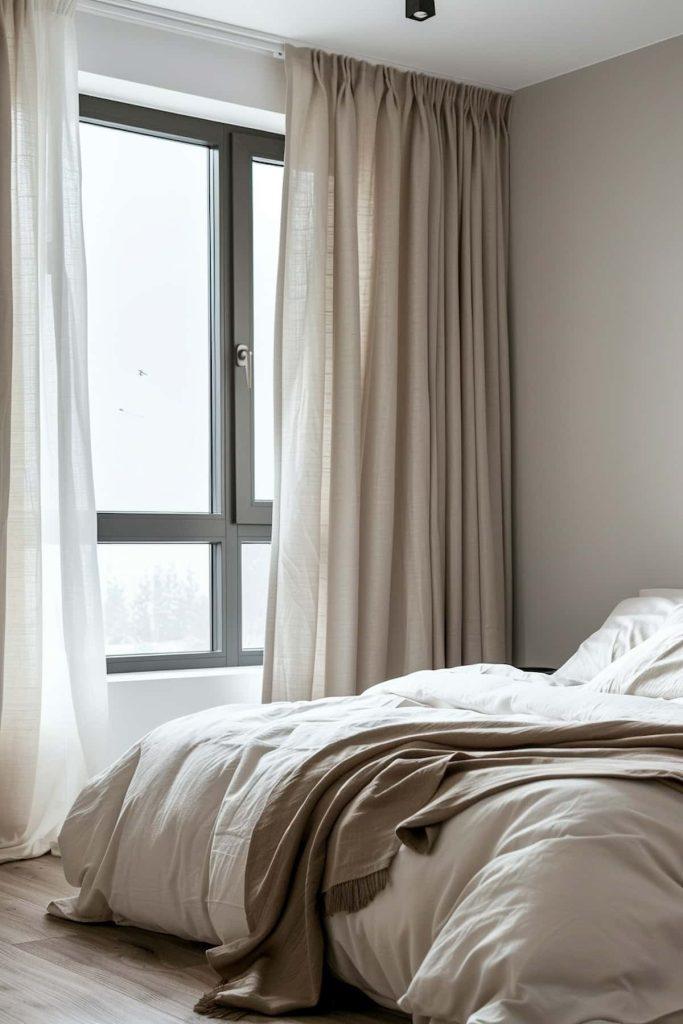 Use lightweight textiles for an airy feel in your minimalist bedroom