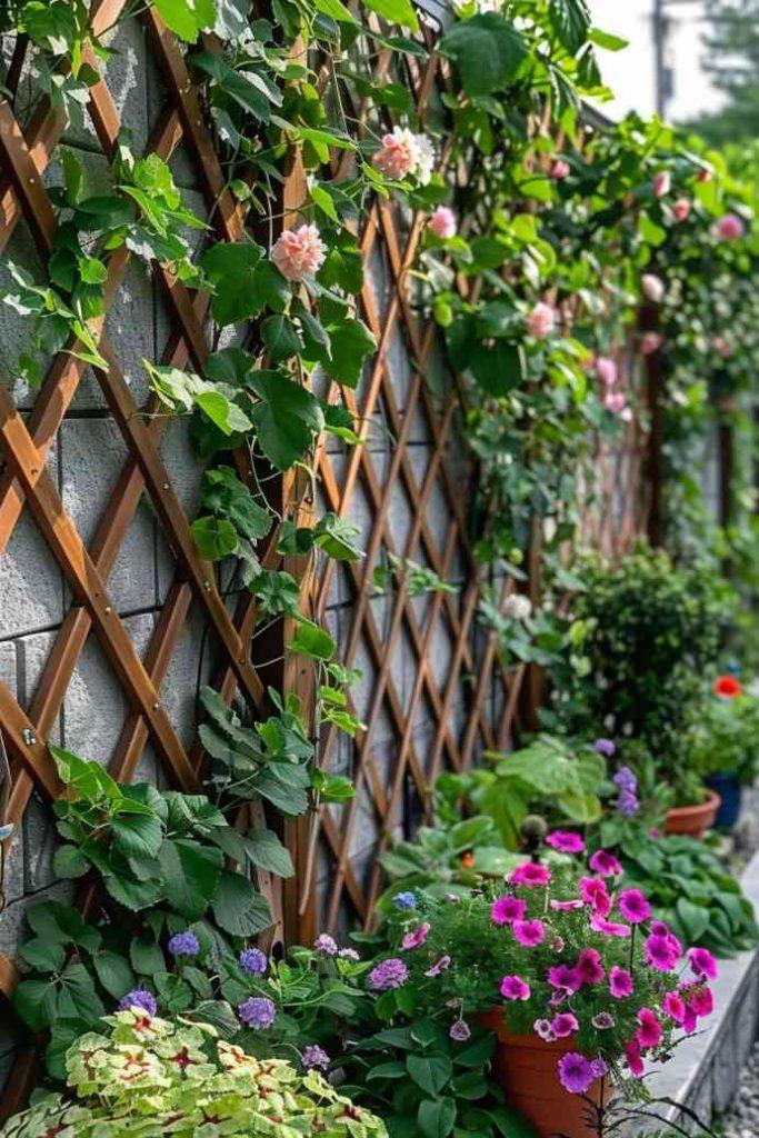 Pallet Garden with Trellis: Support climbing ‍plants⁣ with a stylish backdrop