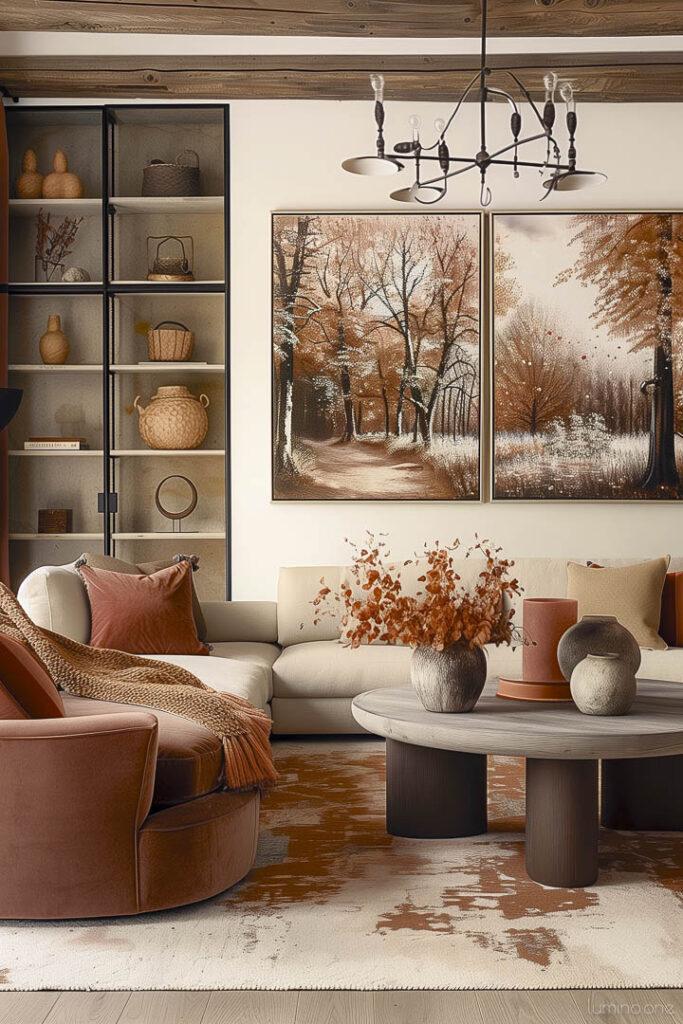 Create a gallery wall showcasing nature-inspired​ art for your earthy living room