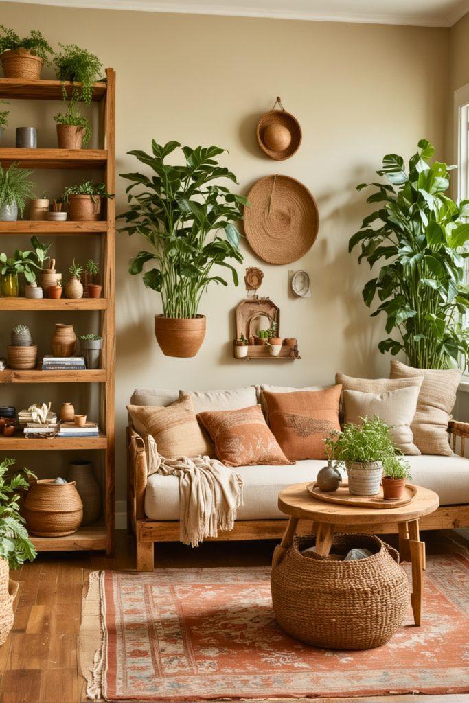 Use handcrafted items to add personal charm to your Earthy Living Room decor