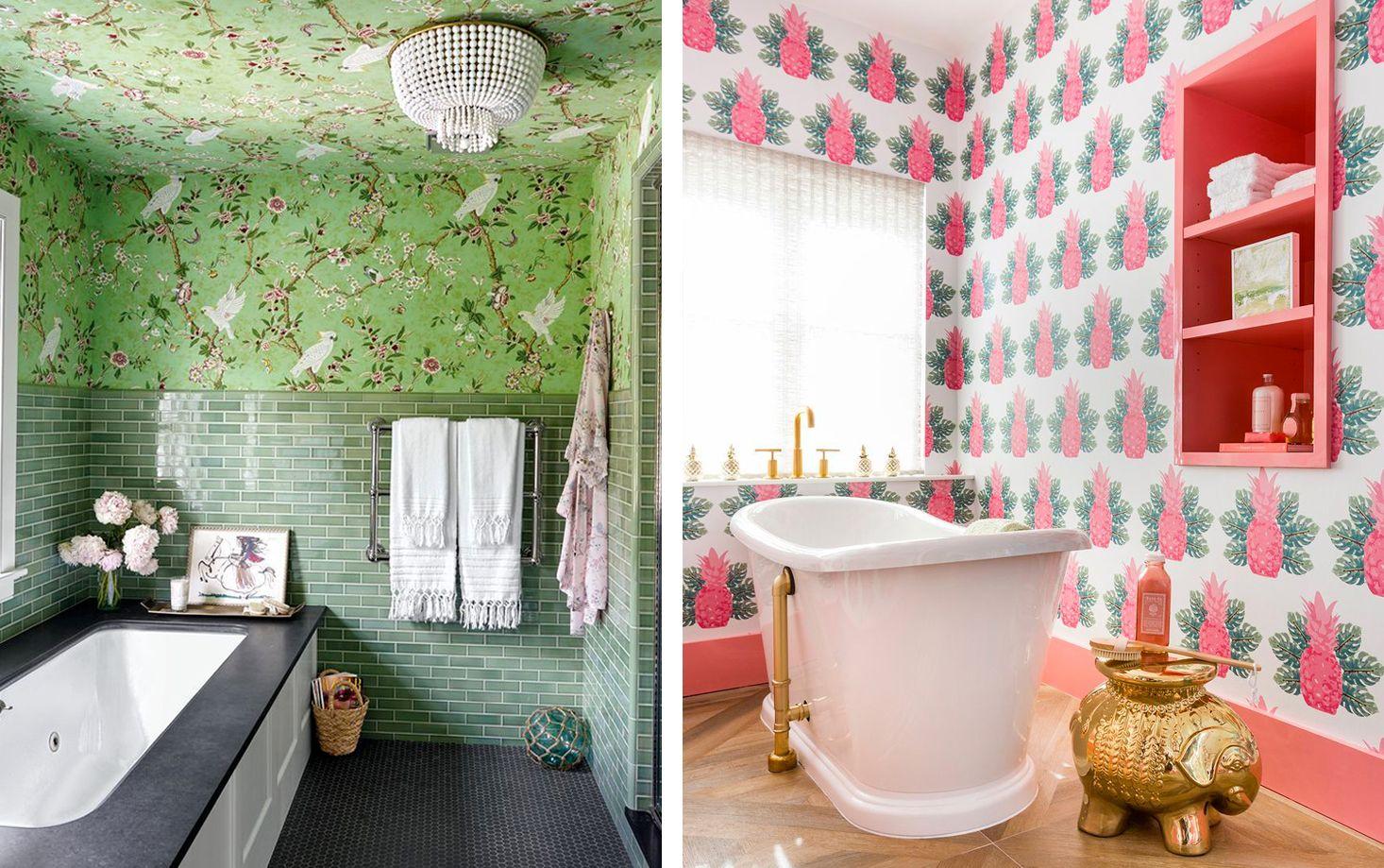 Create‍ a statement wall with wallpaper in vibrant hues‍ for an eclectic bathroom vibe