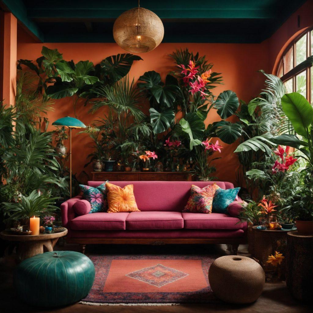 Tropical Living ‍Room: Bring nature indoors with vibrant ⁣plants and colors