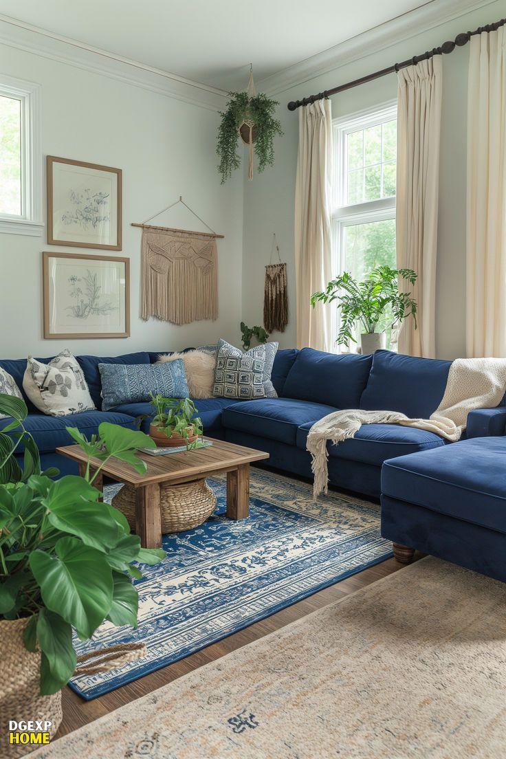 Create contrast⁤ with navy blue ⁤living room⁤ furniture and ⁣white decor