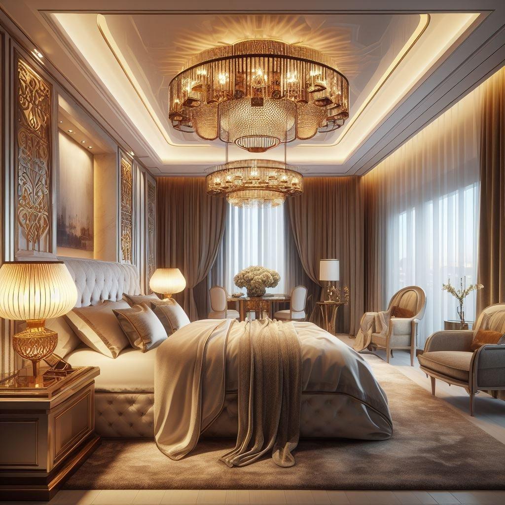 Art Deco Bedroom: Luxurious fabrics and geometric patterns radiate elegance