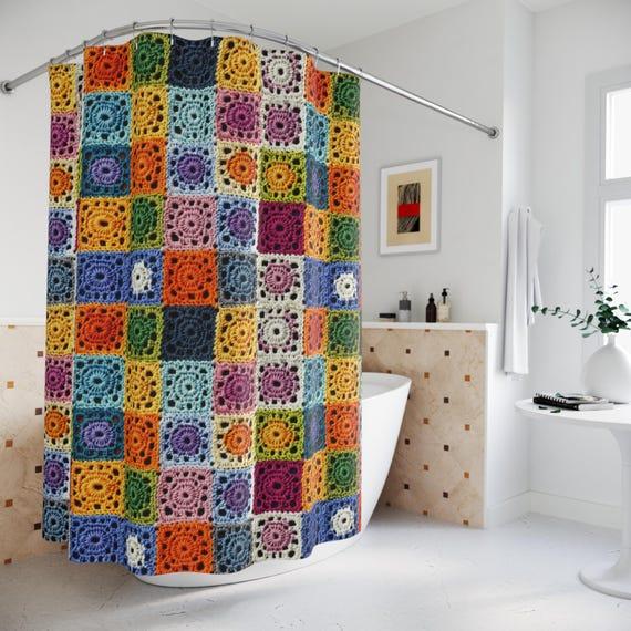 Incorporate textiles like colorful quilts to soften the look of your eclectic bathroom