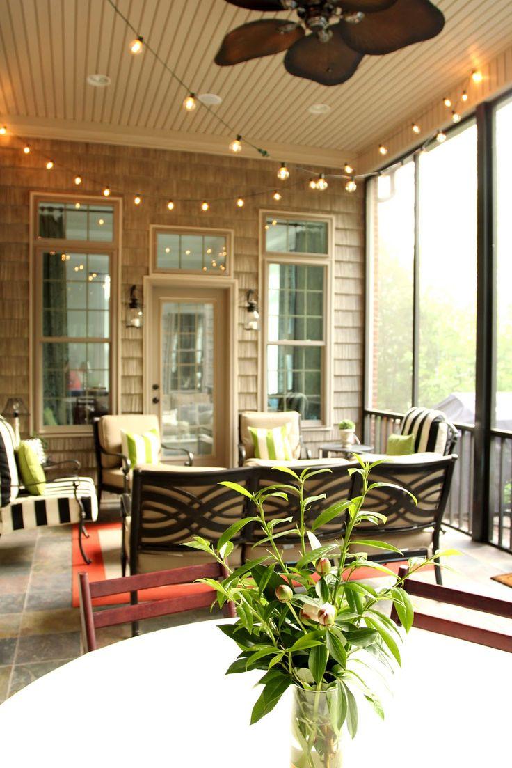 Transform your ​screened porch with ambient string lights for​ cozy evenings