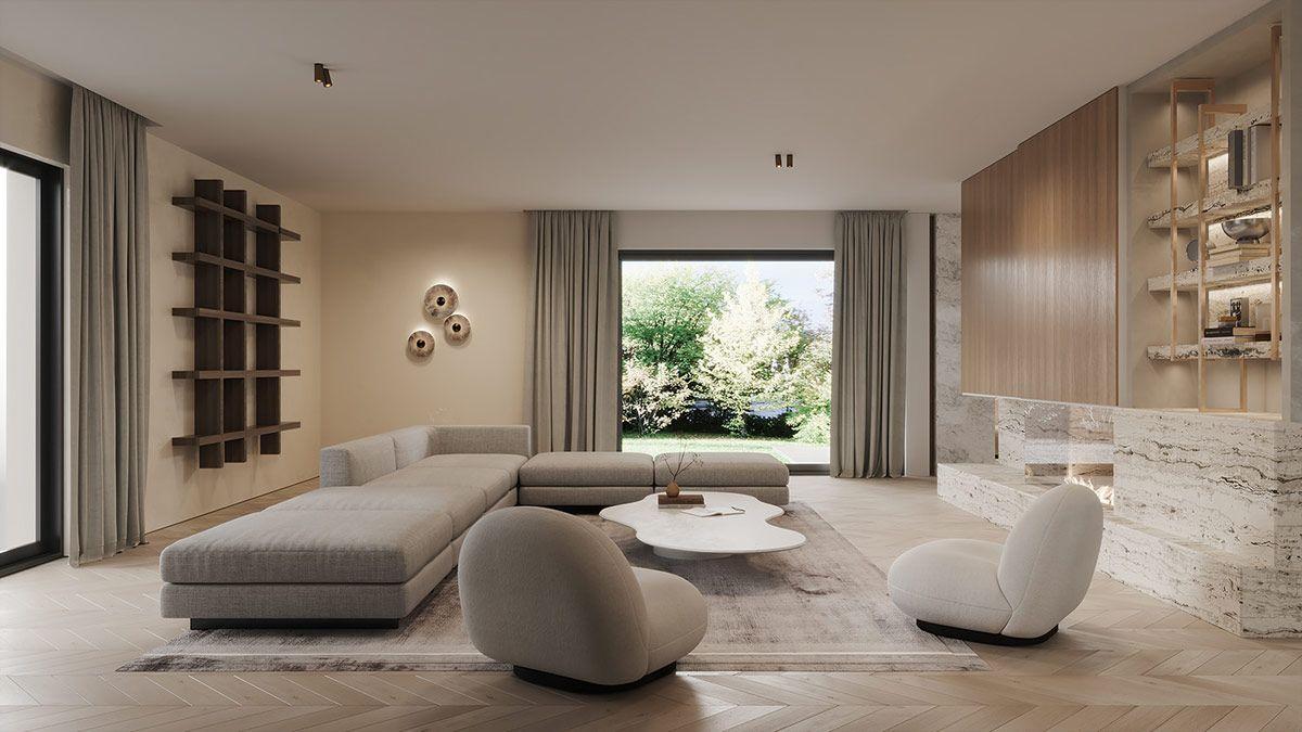 Integrate natural materials, like wood and stone, to warm your Contemporary Living Room