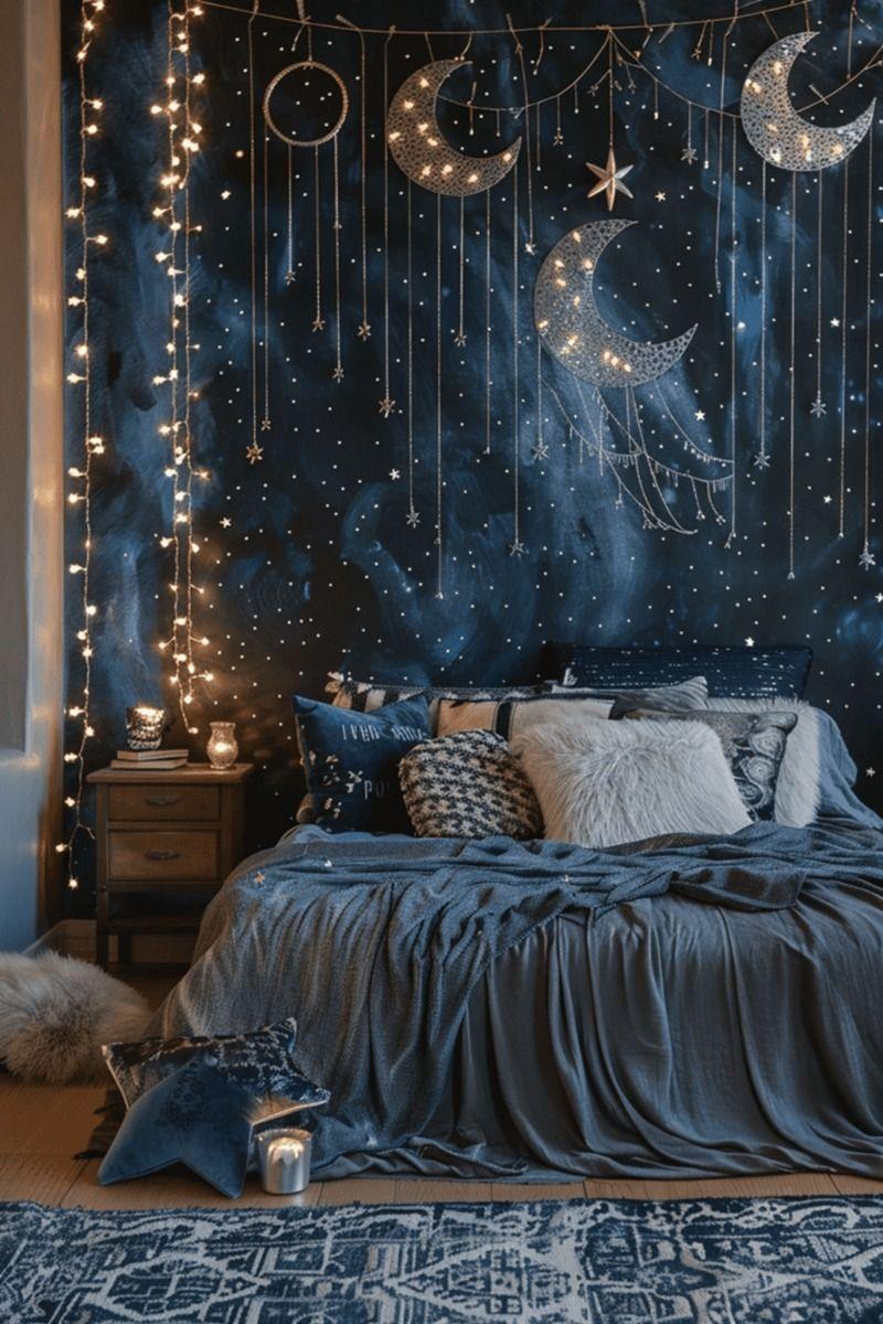 Space-themed Bedroom: Celestial decor invites you to dream among the stars