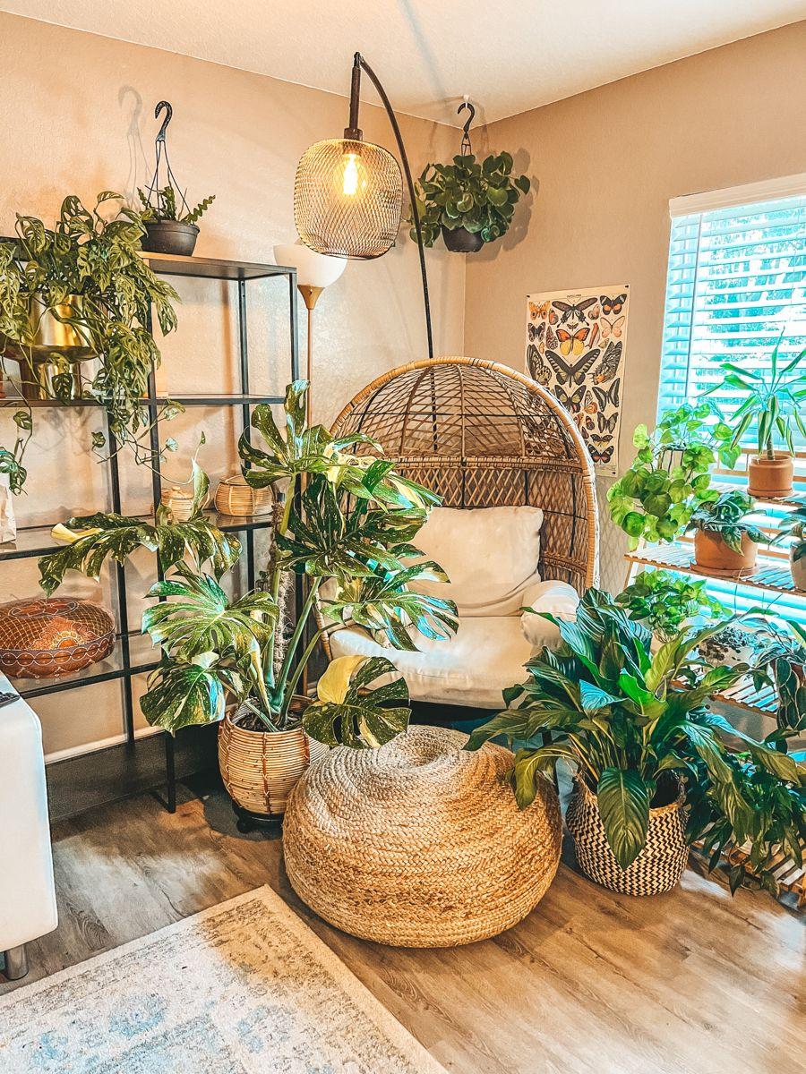 Introduce a mix of plants for a fresh, natural touch in your Boho Living Room