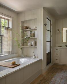 Built-in shelving for a clutter-free Chalet ​Bathroom aesthetic