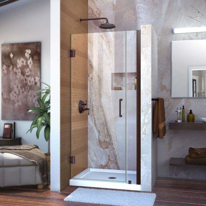 Select a frameless glass shower for a modern touch in your wooden bathroom