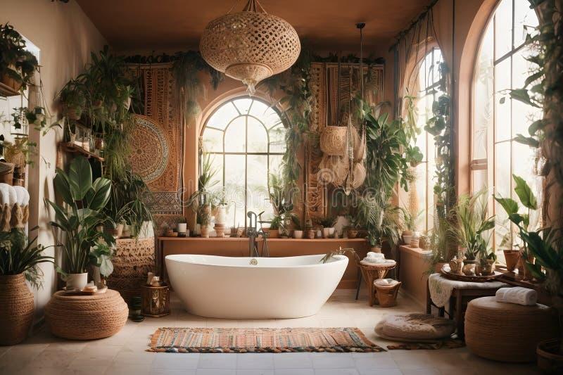 Add lush greenery to create a serene boho bathroom oasis