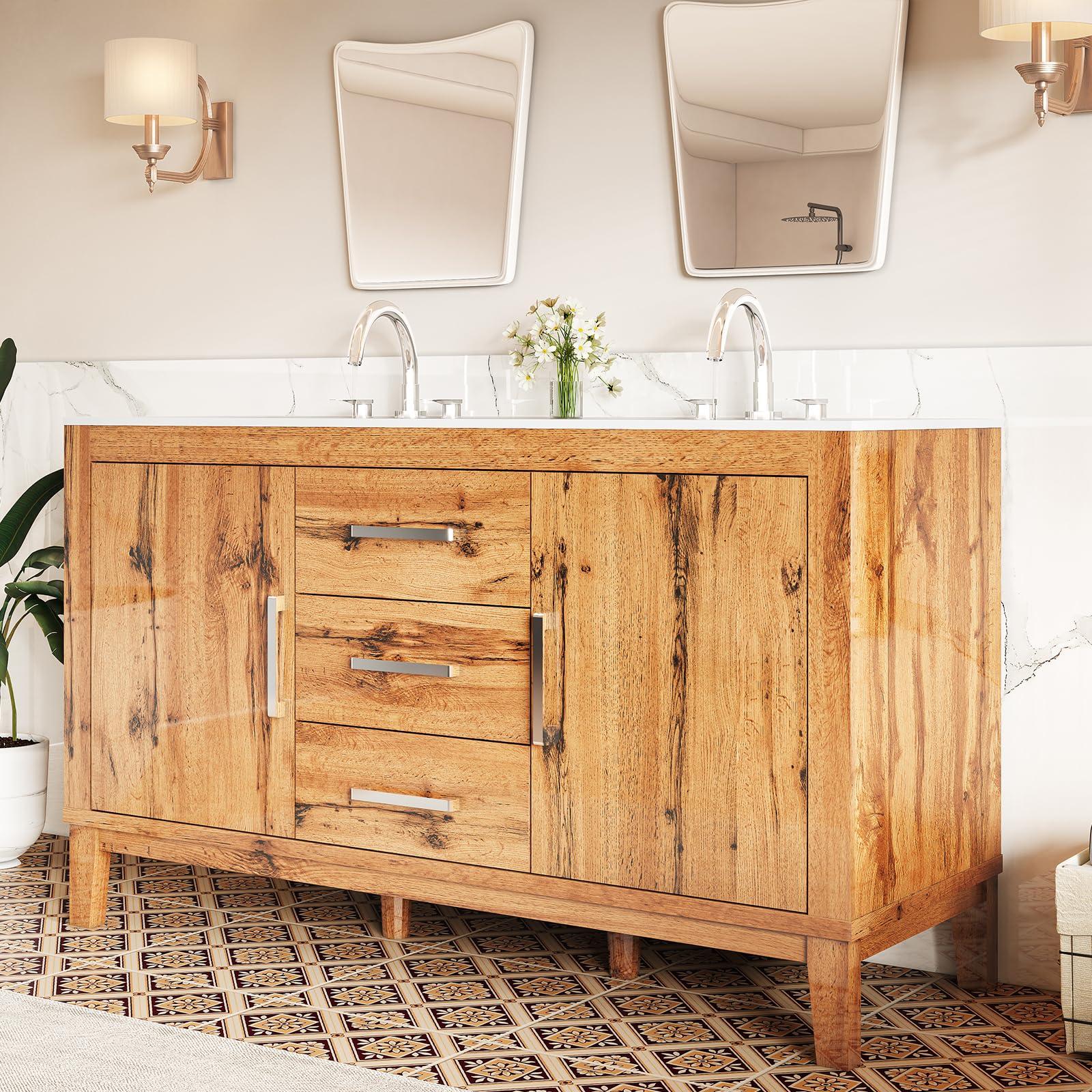 Achieve a⁢ warm ⁢atmosphere ​in your wooden bathroom with deep oak cabinets ⁤and ‍soft lighting