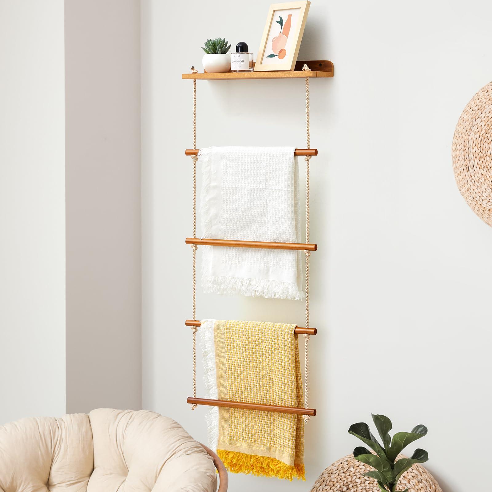 A vintage ladder towel‍ rack breathes character into your farmhouse bathroom