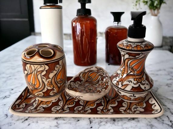 Earthy ceramic soap dispensers ‌to complement your boho bathroom style