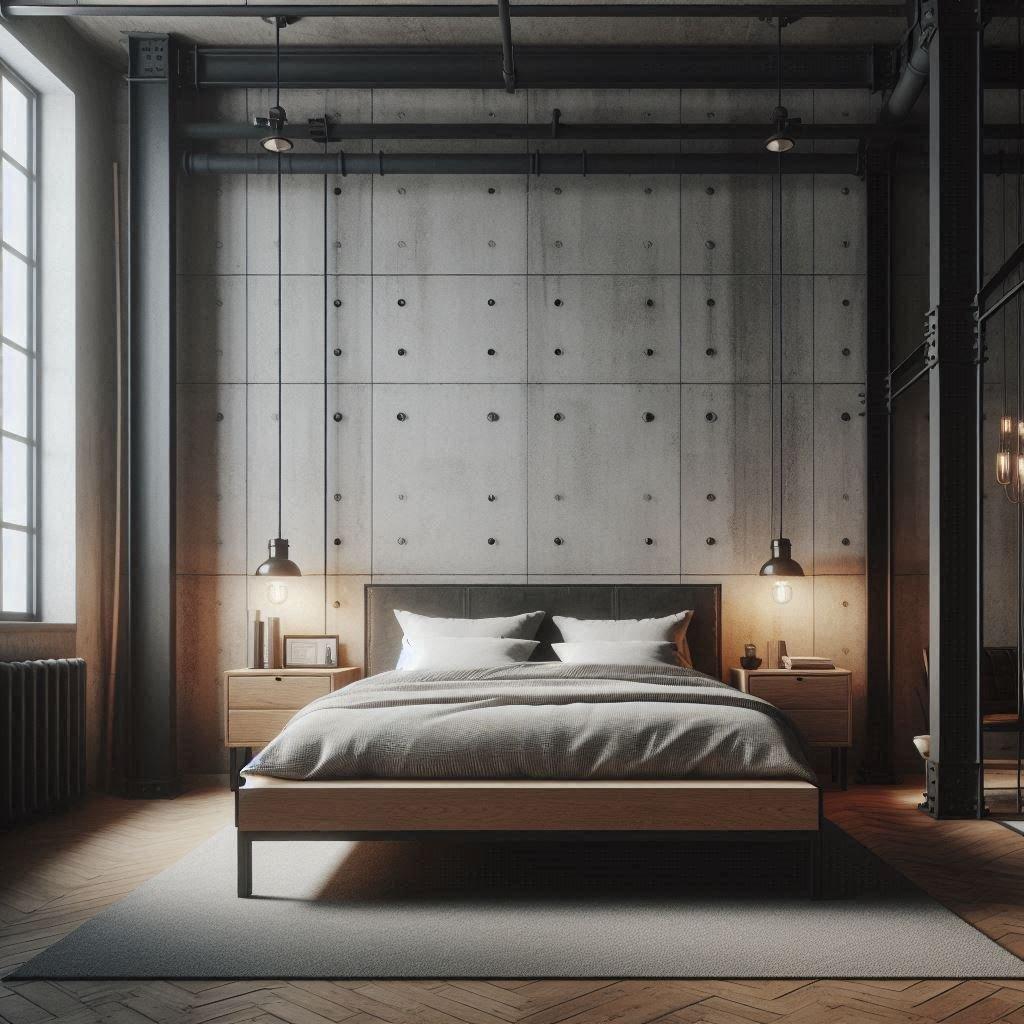 Modern Industrial Bedroom blending raw materials for a chic vibe