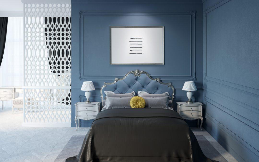 Create a focal point with a bold blue accent wall