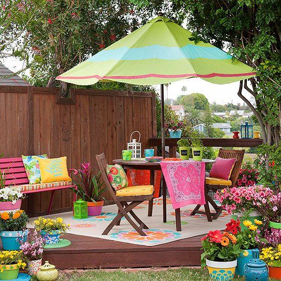 Use colorful decorations to enliven your​ backyard space