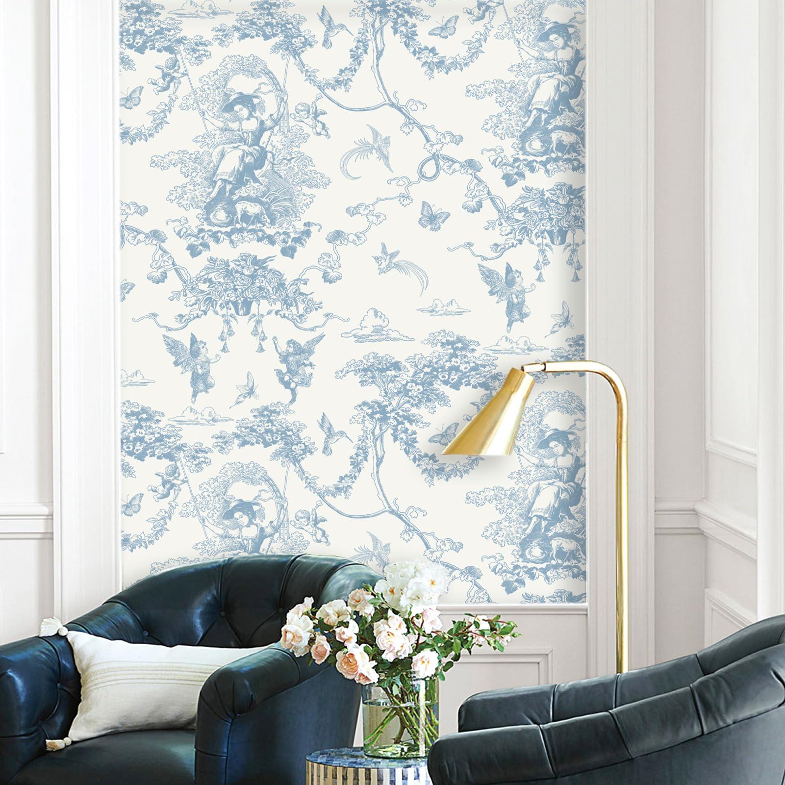 Use blue wallpaper for an ‍unexpected twist ​in your living room