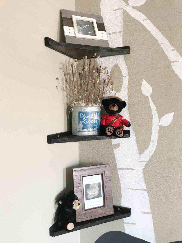 Install corner shelves to utilize every inch of ​your small nursery