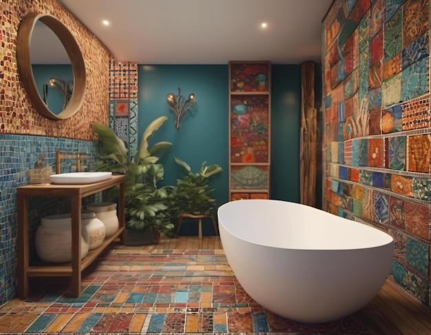 Use colorful tiles ​to add personality​ to your boho bathroom