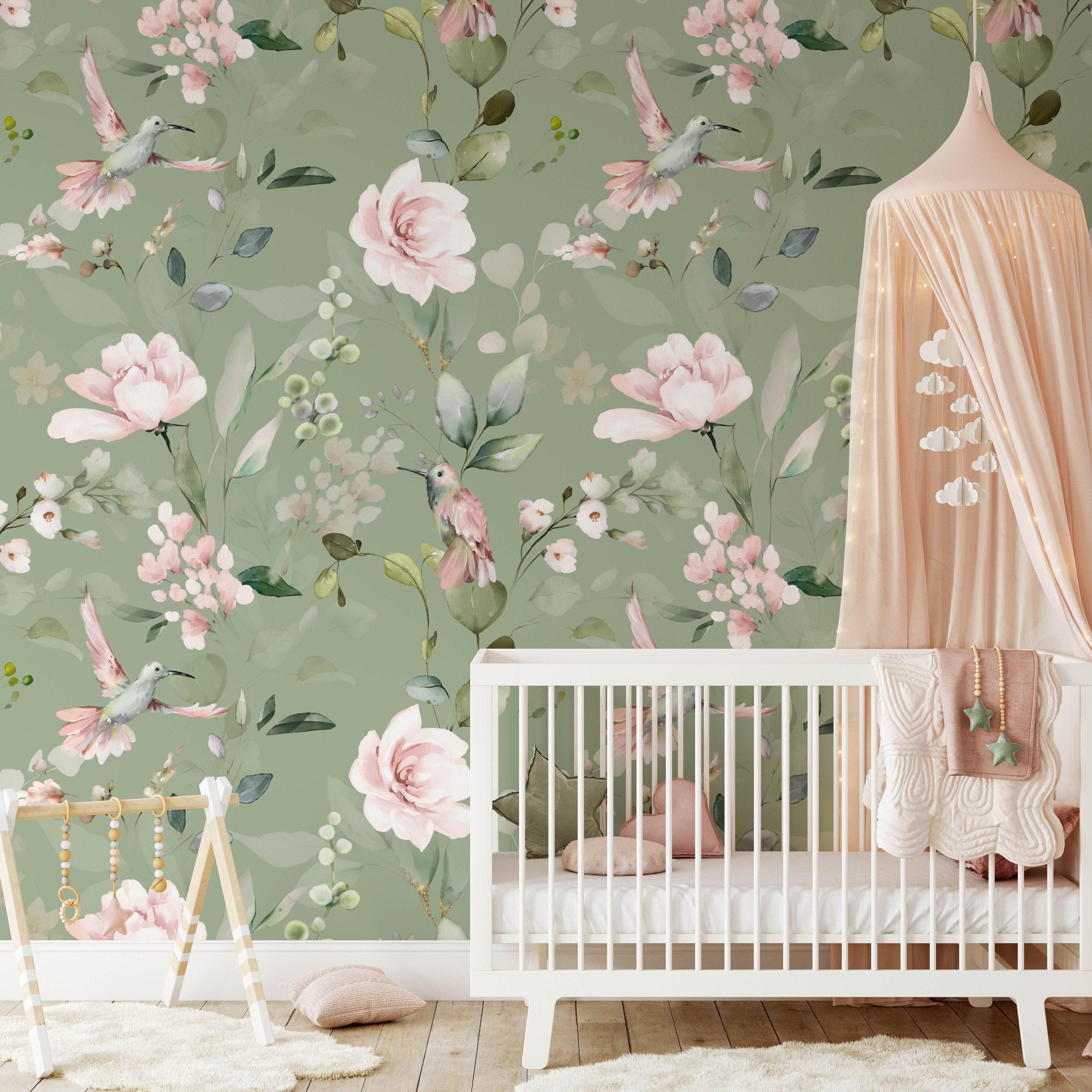 Floral prints ⁤for wallpaper ⁤to brighten‌ up your girls‍ nursery