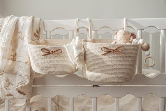 Incorporate baskets for easy organization in your small nursery