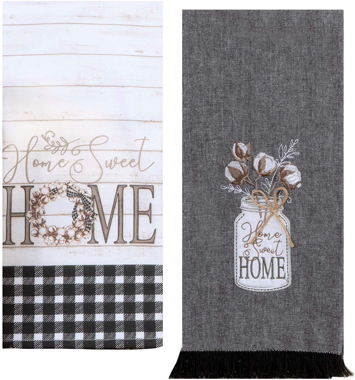 Mix and match towels with farmhouse patterns for a cozy, inviting bathroom atmosphere