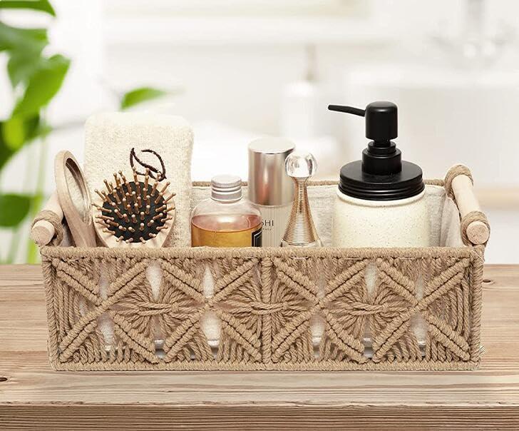 Rattan storage baskets for stylish organization in your boho bathroom