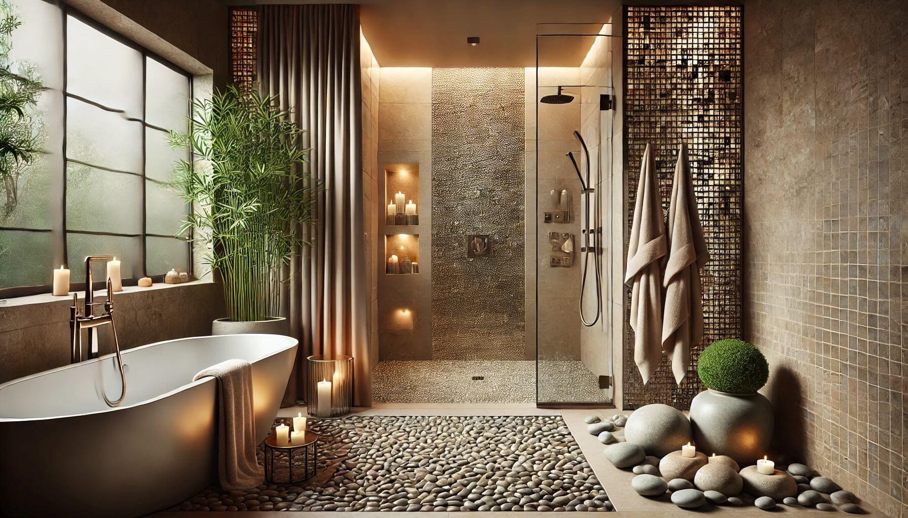 Create a spa-like ​atmosphere with⁤ soft lighting and wooden ⁤bathroom accents