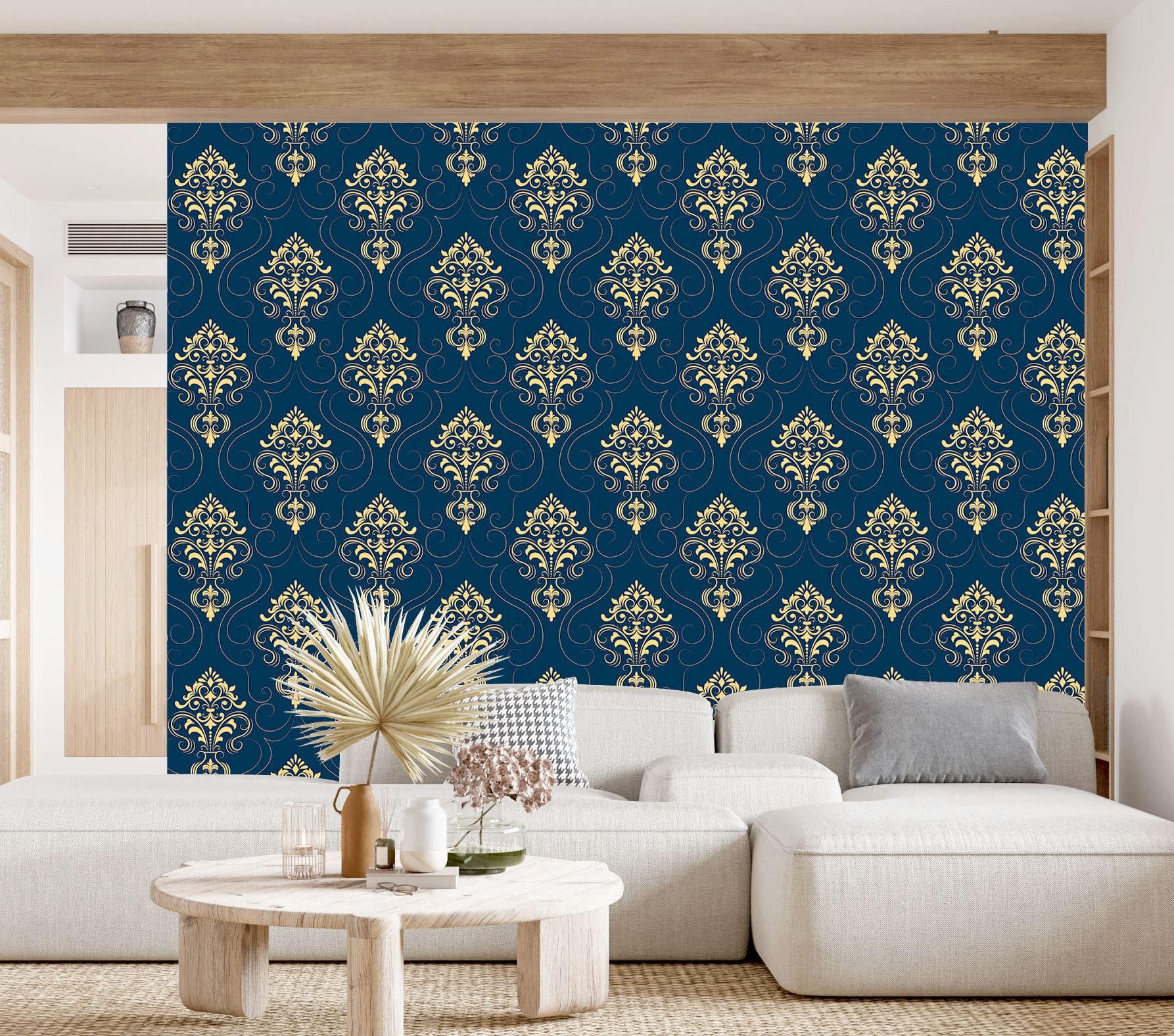 Utilize blue wallpaper for a bold backdrop in your ⁢living room