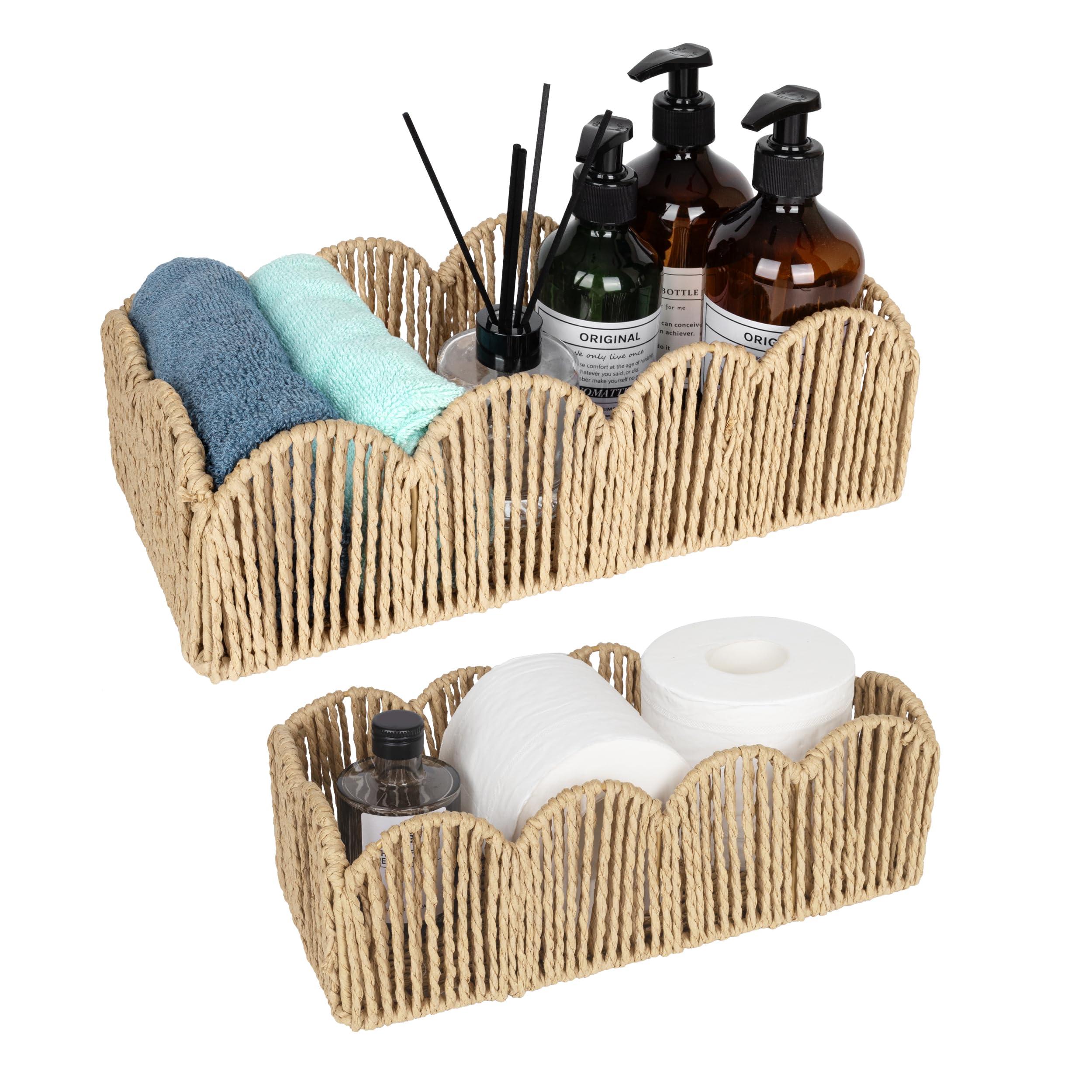 Handwoven baskets to keep your boho bathroom organized and chic