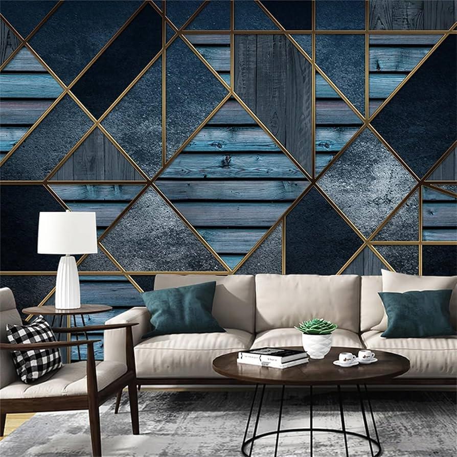 Explore geometric patterns to modernize your blue living room