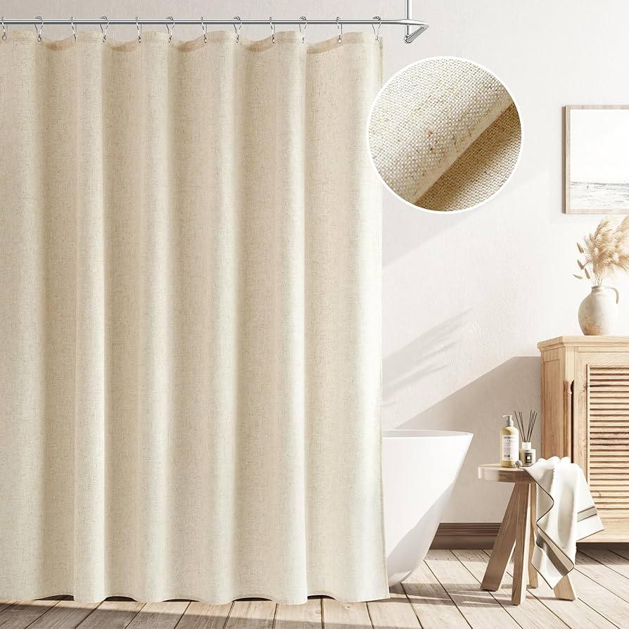 Organic cotton shower curtain with earthy tones for boho bathroom charm