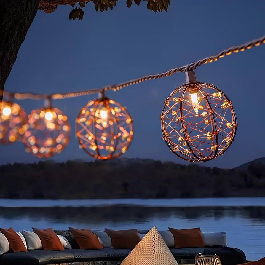 Hang string lights to ‍create ambiance in your small backyard