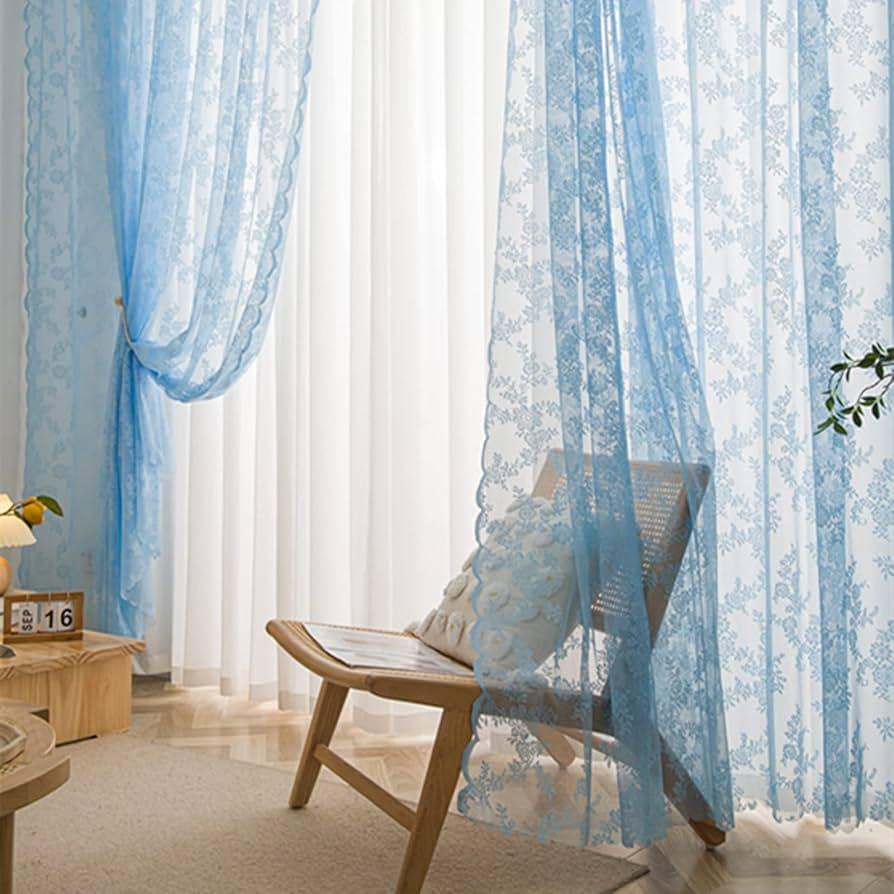 Select chic curtains to add drama to the blue living room