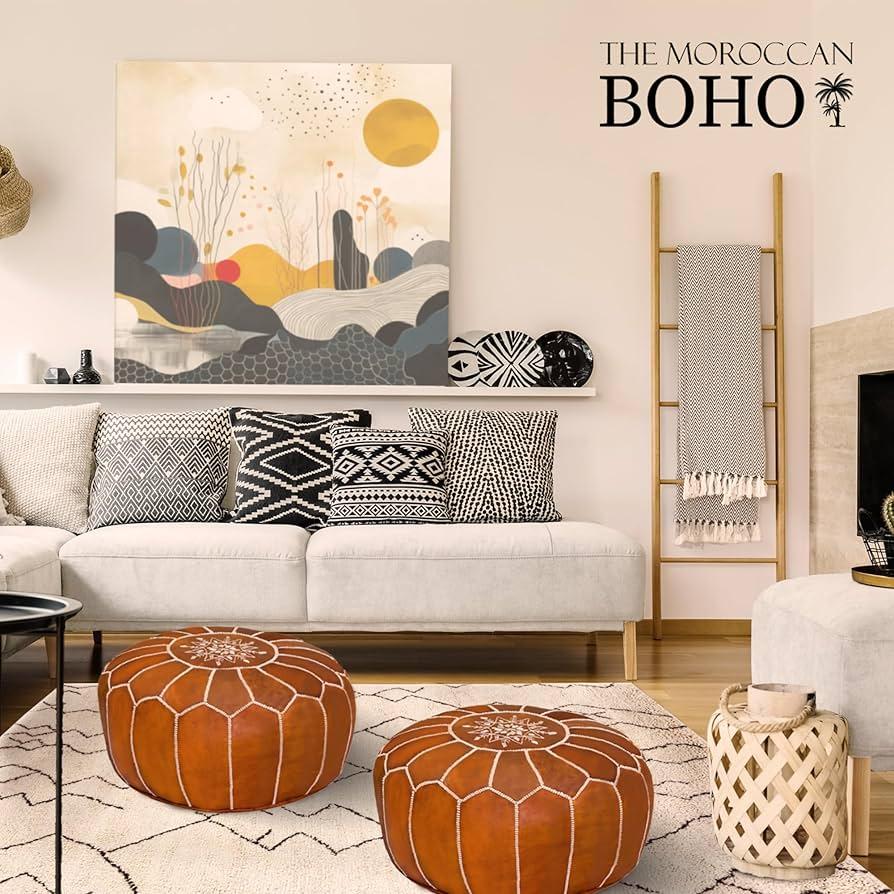 Choose a unique ottoman for added seating and style in your Boho Living Room