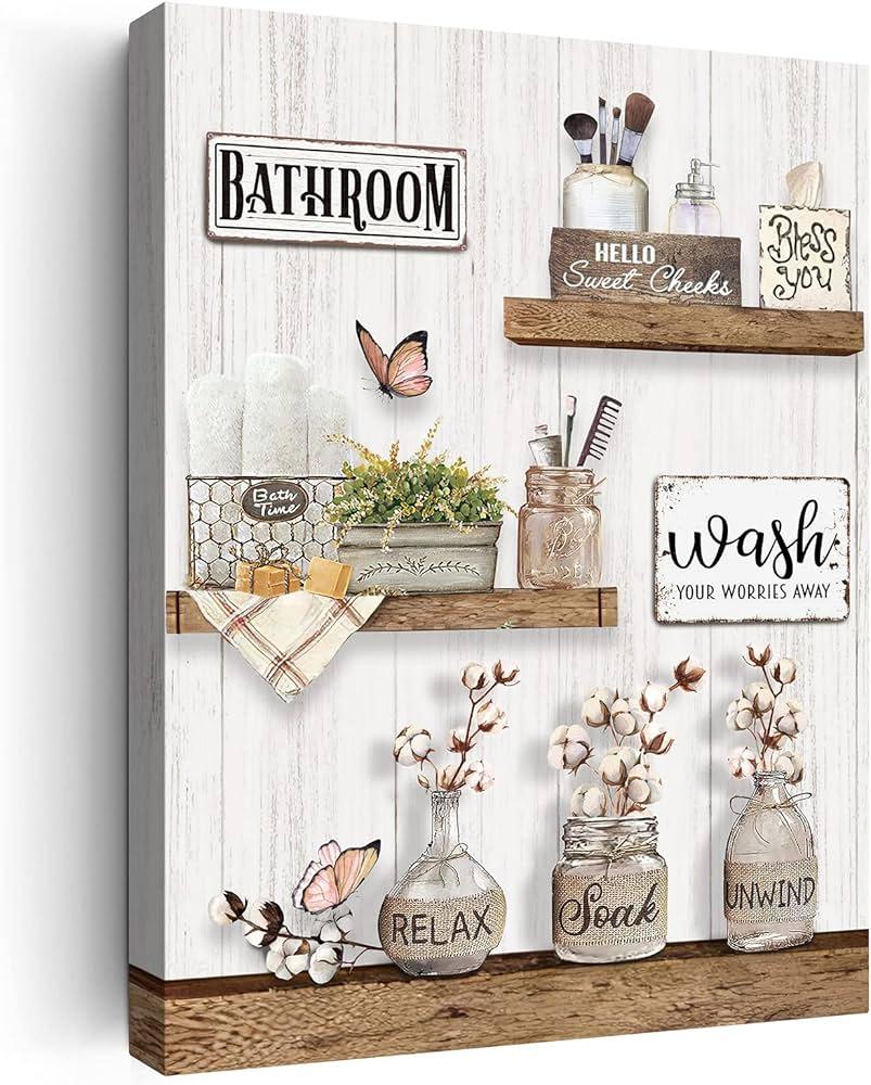 Hang rustic signs or artwork that‌ reflect your personality in the Farmhouse ​Bathroom