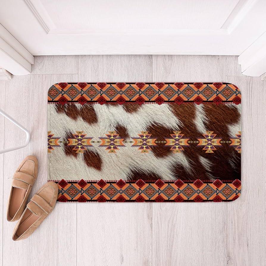 Ethnic print bath mats for a touch of global inspiration in your boho bathroom