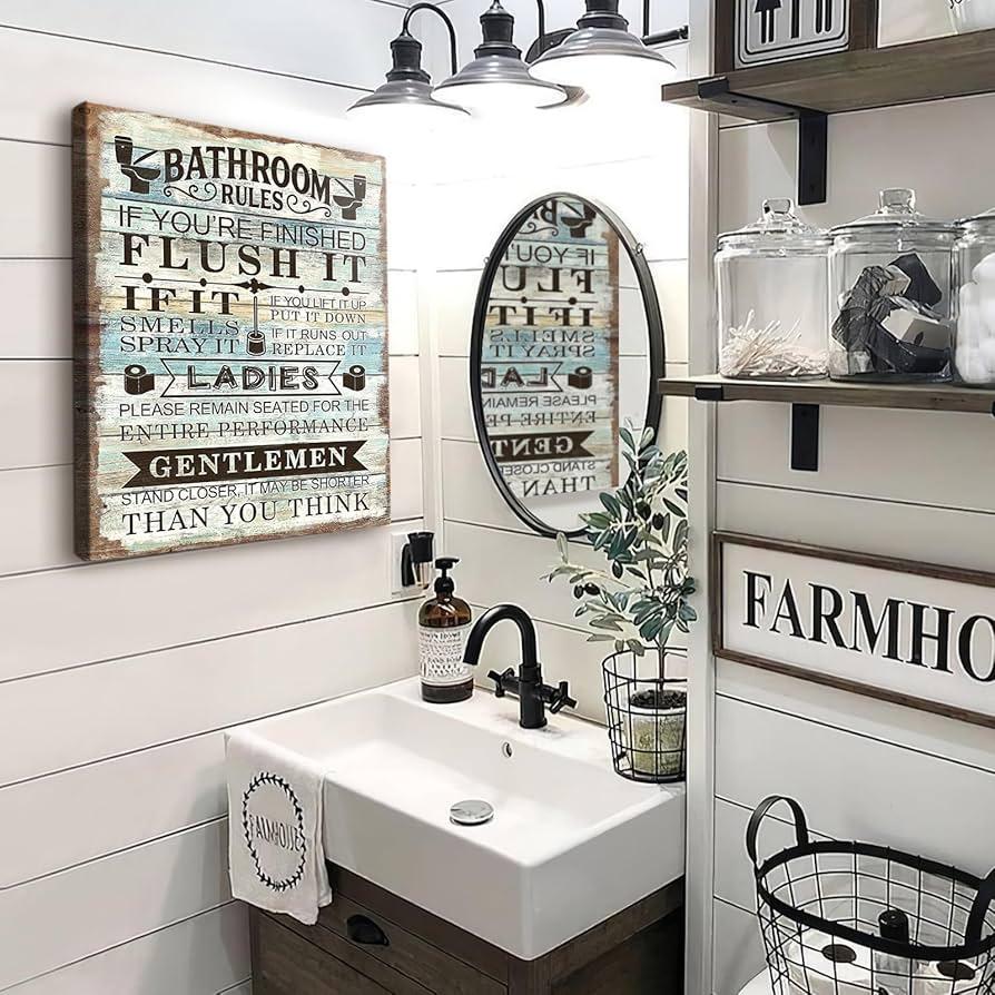 Decorate with vintage signs that speak to farmhouse charm‍ in your bathroom ‌decor