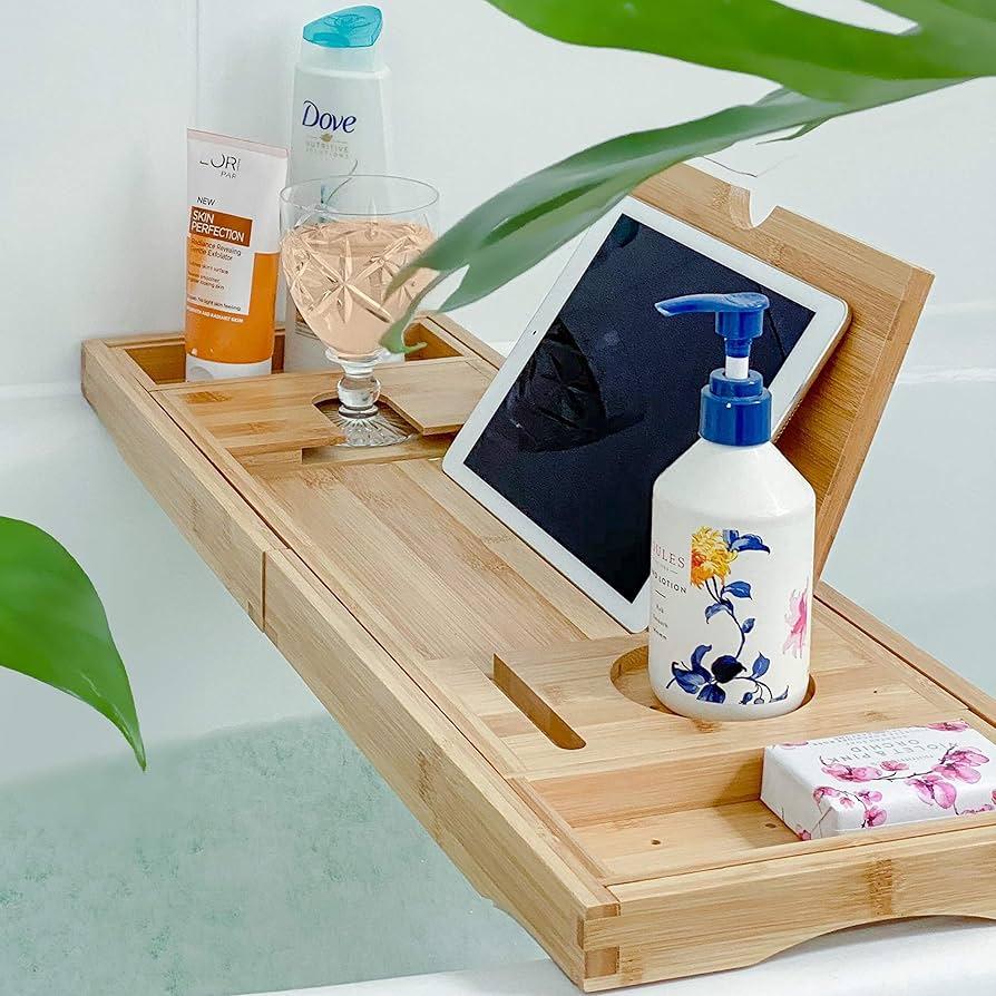 Add bamboo storage options for an organized yet charming wooden bathroom retreat