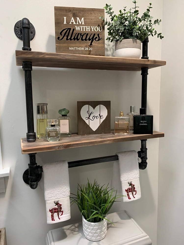 Utilize open shelving for easy access and charming display in your farmhouse bathroom