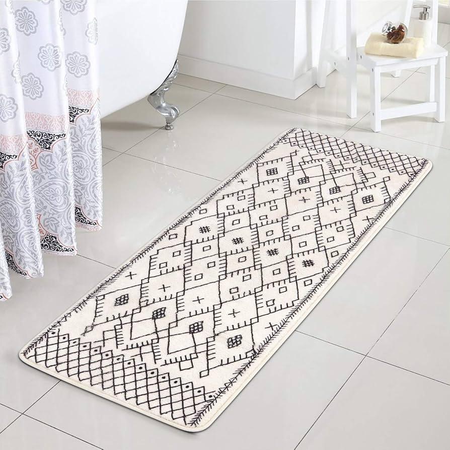 Include a cozy rug to soften up the floors in your farmhouse bathroom