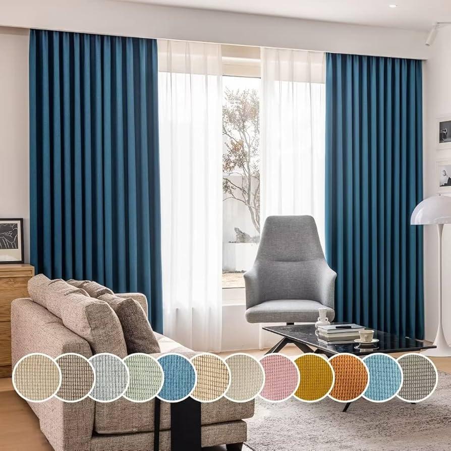 Use blue curtains to frame ⁤your living‍ room windows beautifully