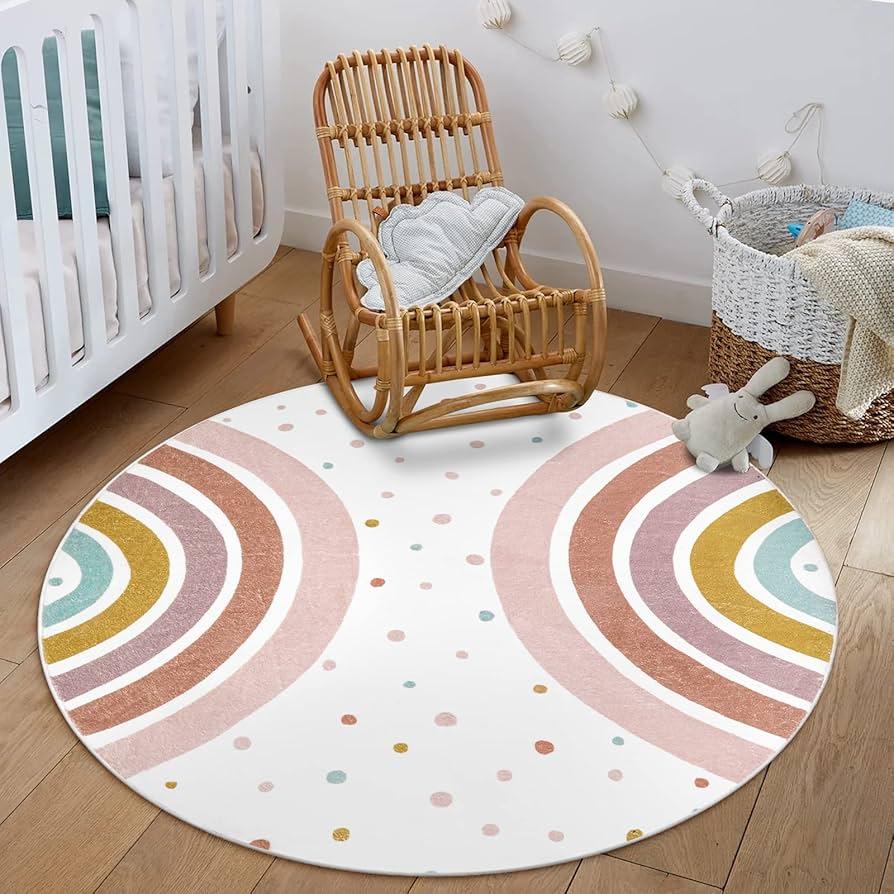 Add a colorful rug to define an area in your small nursery