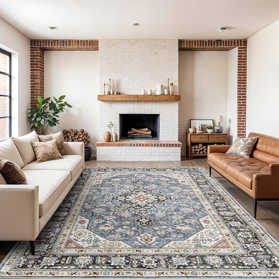 Vintage rugs add texture and warmth to your cozy living room