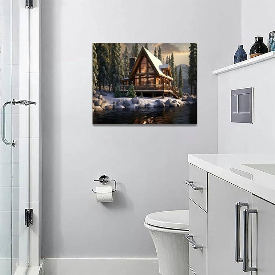 Artistic wall art⁣ personalizes your serene Chalet Bathroom