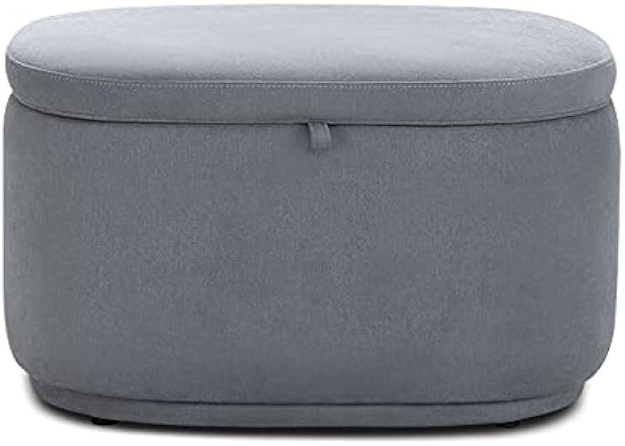 Use a ​storage ottoman for seating and toys in your small nursery